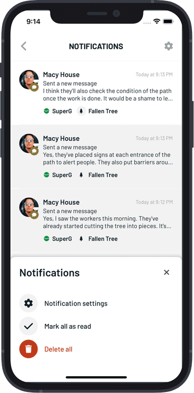 Notifications options