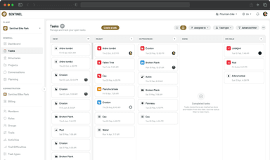 Kanban board with tasks organized by status columns