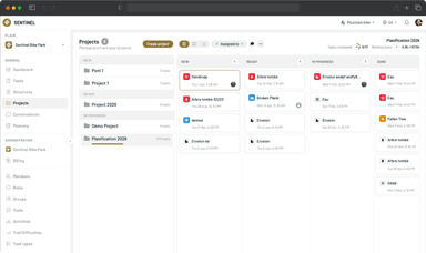 Project view with kanban board and task progress tracking