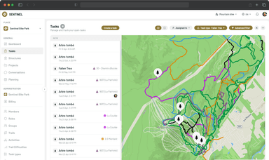 Task list with interactive trail map showing task locations