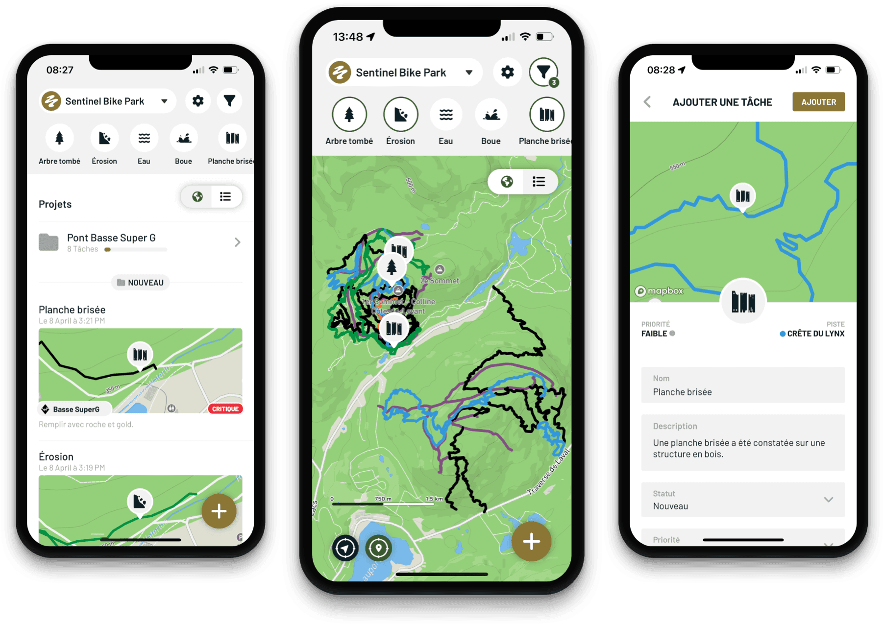 Sentinel trail maintenance application interface showing interactive map