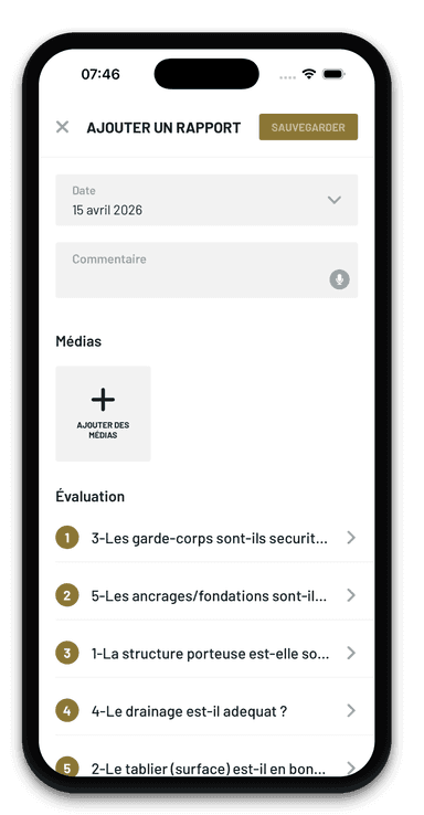 Formulaire de rapport d'inspection avec questions d'evaluation