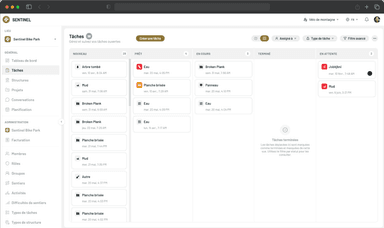 Tableau Kanban avec les taches organisees par colonnes de statut
